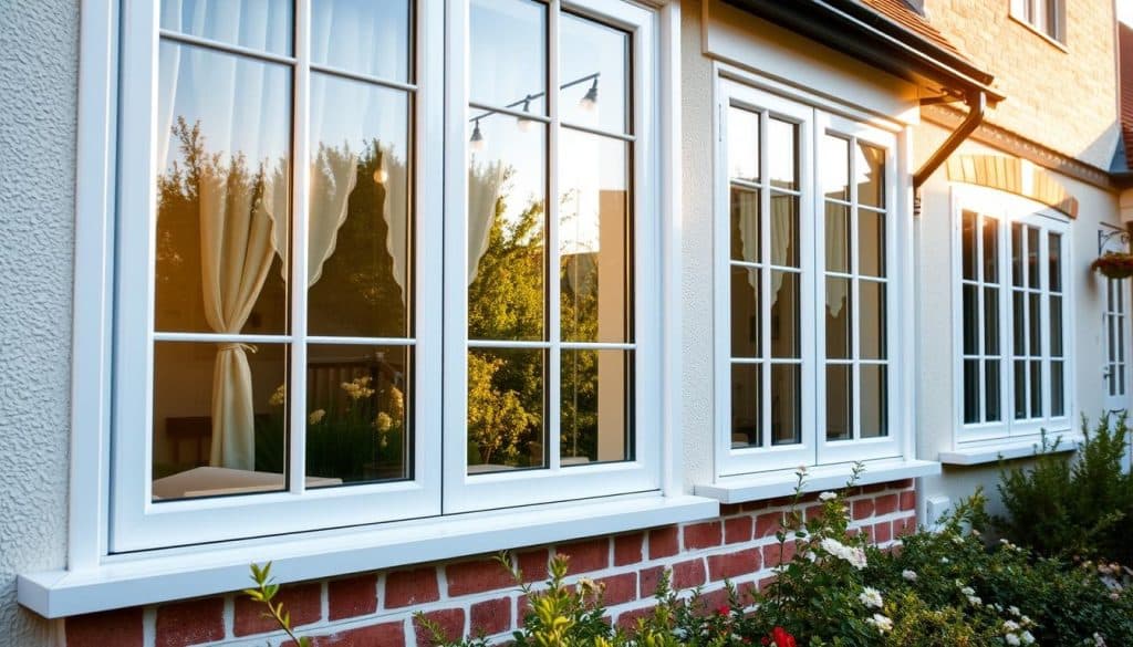 A picturesque view of elegant UPVC windows installed on a charming house in Iffley, showcasing double glazing in a bright, inviting setting. In the foreground, focus on the crisp lines and clean finish of the UPVC frames, reflecting natural light that highlights their modern design. The middle ground features the windows adorned with tasteful curtains that frame the view, while a well-manicured garden blooms subtly in the background, enhancing the home's aesthetic appeal. The lighting is warm, suggesting a late afternoon glow, creating an inviting atmosphere. The angle should be slightly elevated, providing a clear view of the windows while capturing the beauty of the surrounding environment. Emphasize the quality and craftsmanship of the installation by Oxon Windows and Doors, ensuring the scene conveys professionalism and attention to detail. A picturesque view of elegant UPVC windows installed on a charming house in Iffley, showcasing double glazing in a bright, inviting setting. In the foreground, focus on the crisp lines and clean finish of the UPVC frames, reflecting natural light that highlights their modern design. The middle ground features the windows adorned with tasteful curtains that frame the view, while a well-manicured garden blooms subtly in the background, enhancing the home's aesthetic appeal. The lighting is warm, suggesting a late afternoon glow, creating an inviting atmosphere. The angle should be slightly elevated, providing a clear view of the windows while capturing the beauty of the surrounding environment. Emphasize the quality and craftsmanship of the installation by Oxon Windows and Doors, ensuring the scene conveys professionalism and attention to detail.